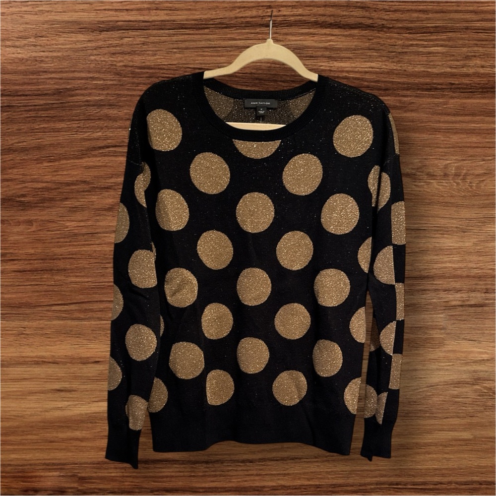 Ann Taylor Black Sweater with Gold Dots